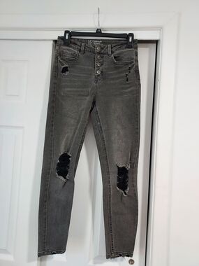 NOBO High-Rise Distressed Skinny Jeans in Gray